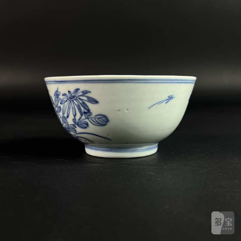 清嘉庆 青花淡描四季花卉纹碗 - 图2